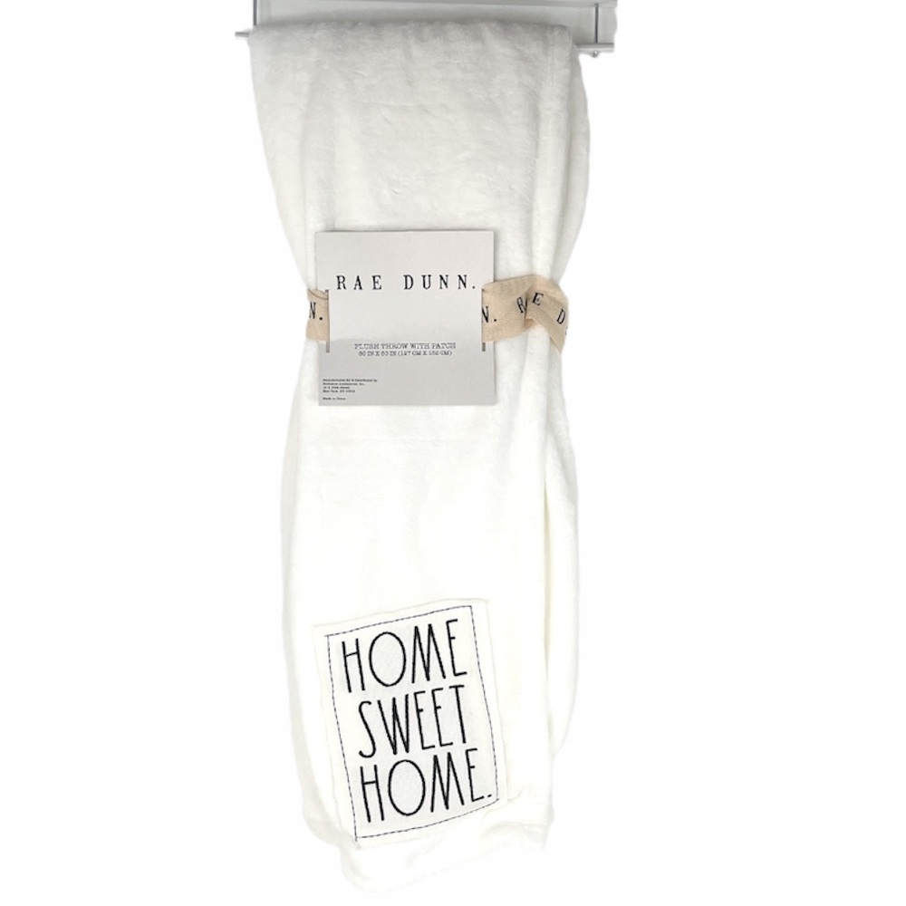 Rae Dunn Home Sweet Home Throw Blanket, White